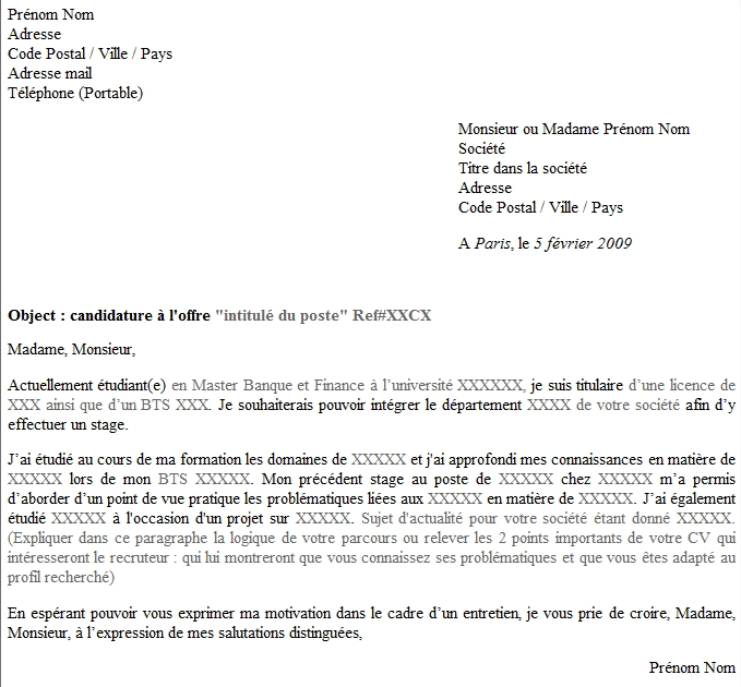 modèle de lettre de motivation pour un stage en immersion