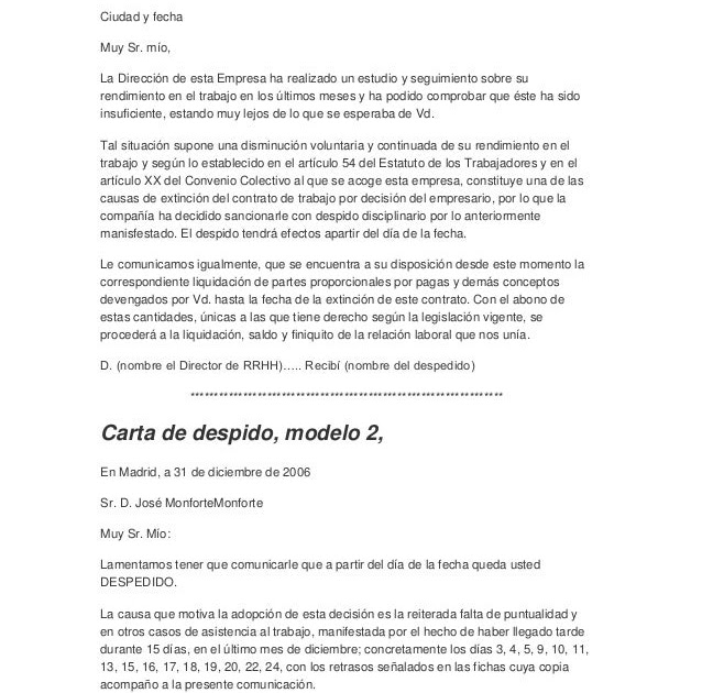 Carta De Despido Justificado En Venezuela - r Carta De