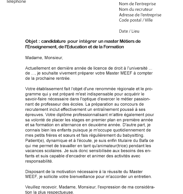 lettre de motivation parcoursup : exemple licence