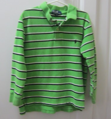 Bargain Boys POLO RALPH LAUREN Green  Blue Striped Polo Long Sleeve Shirt Size 6