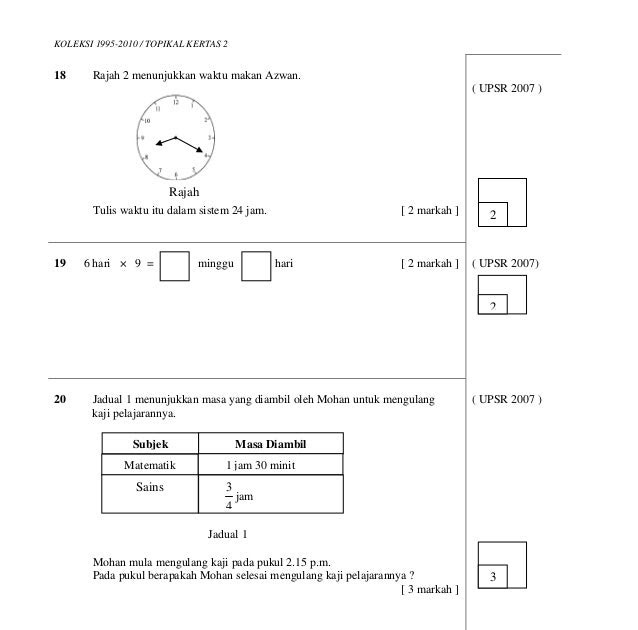 Soalan Matematik Tahun 6 Masa Dan Waktu - Persoalan s