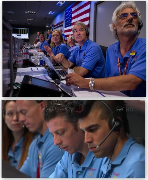 Scenes from landing night for the Curiosity rover at JPL's Space Flight Operations Facility. Credit: NASA/JPL. 