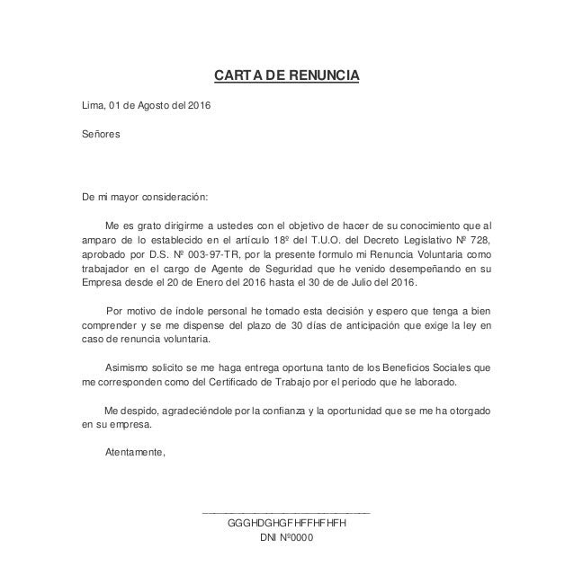 Carta De Despido Modelo Panama - s Carta De