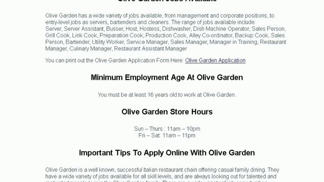 Online Job Application Olive Garden | Job Application