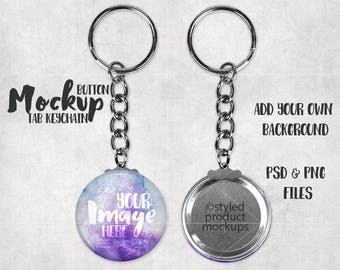 Download Button Keychain Mockup Template with metal tab Front and ...