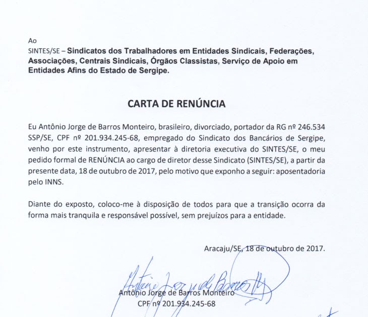 Carta De Renuncia A Sindicato - About Quotes t