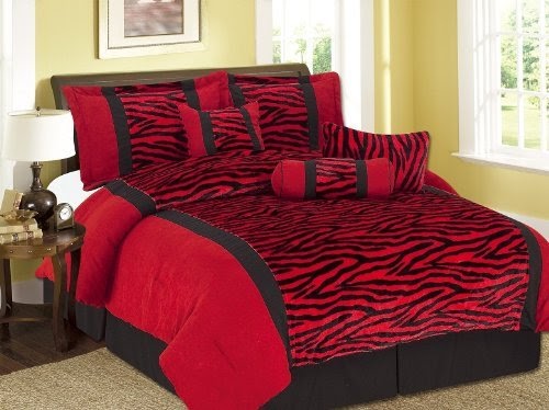 Cheap 7pc Queen Micro Fur Red / Black Zebra Printing ...