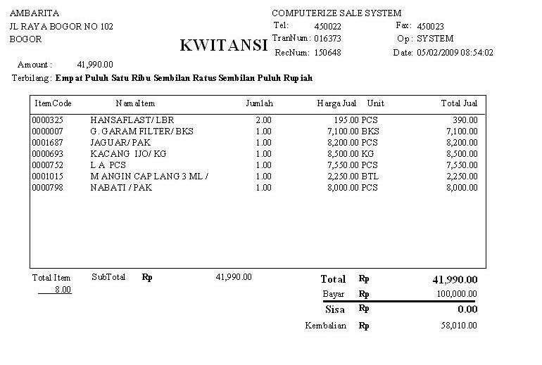 Contoh Normalisasi Faktur Penjualan - Police 11166