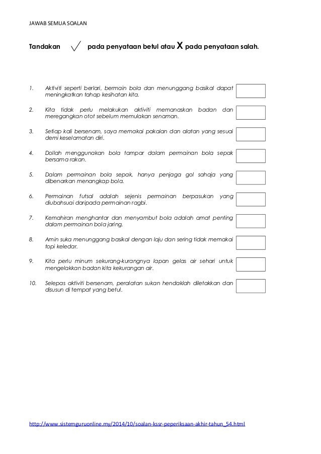 Soalan Pendidikan Kesihatan Tahun 4 - Kecemasan w