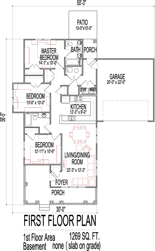 Maybe you would like to learn more about one of these? Small 3 Bedroom House Floor Plans Design Slab On Grade Easy Home Drawing