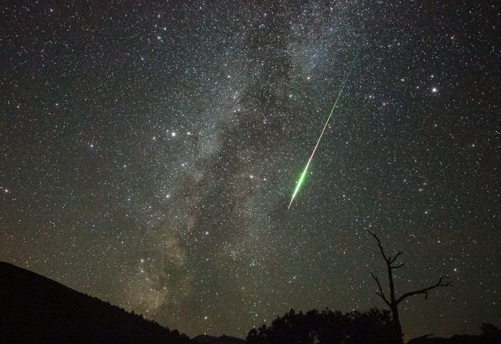 Meteors are pieces of comet and asteroid debris that strike the atmosphere and burn up in a flash. Credit: Jimmy Westlake A brilliant Perseid meteor streaks along the Summer Milky Way as seen from Cinder Hills Overlook at Sunset Crater National Monument—12 August 2016 2:40 AM (0940 UT). It left a glowing ion trail that lasted about 30 seconds. The camera caught a twisting smoke trail that drifted southward over the course of several minutes.