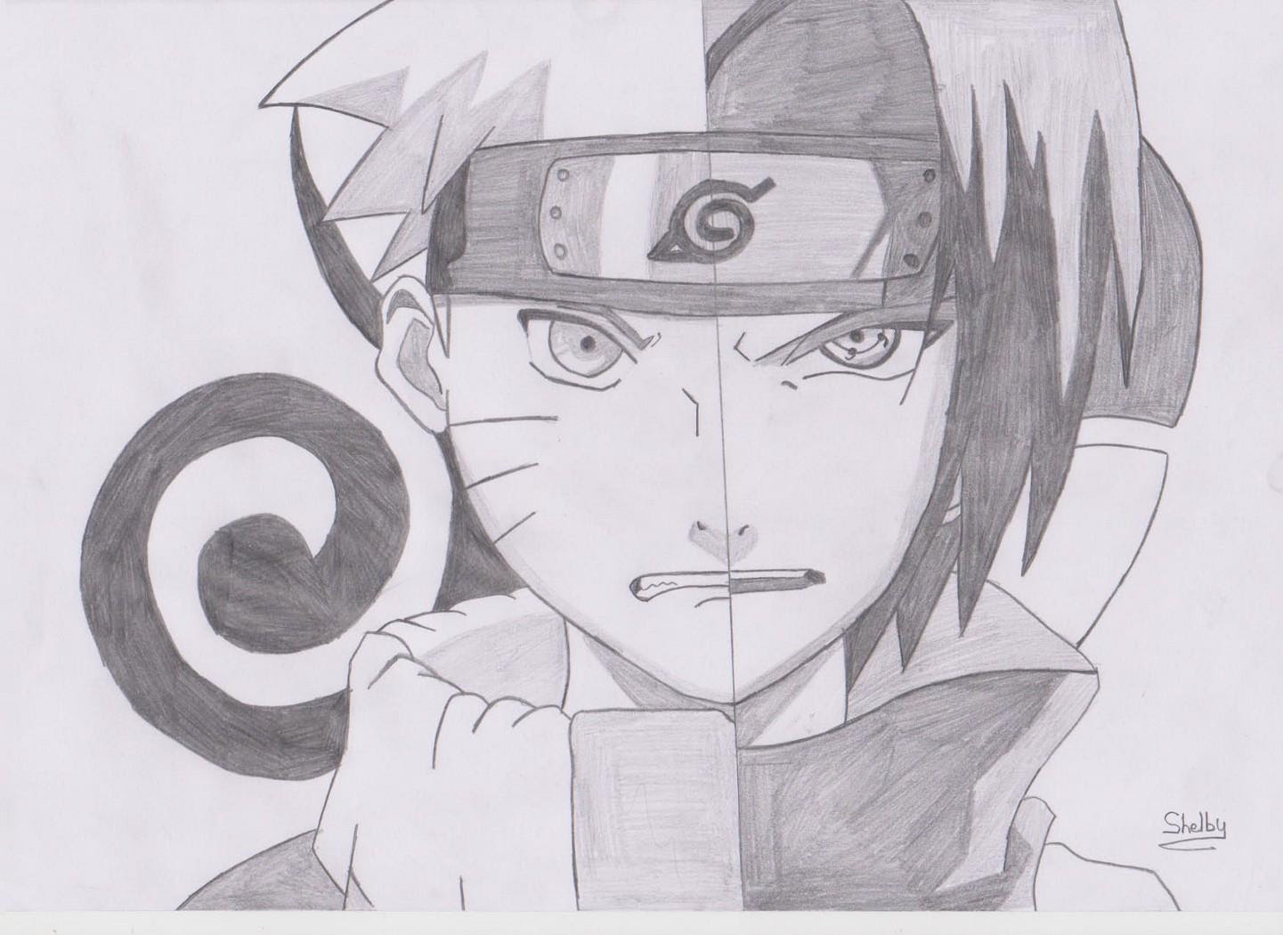 Naruto And Sasuke Drawing Half Face