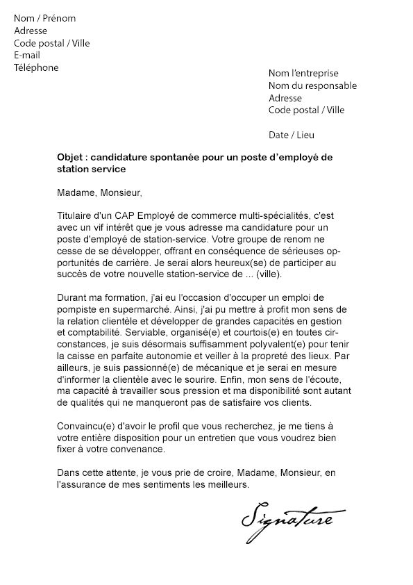 Lettre De Motivation Caissier Station Service Debutant 