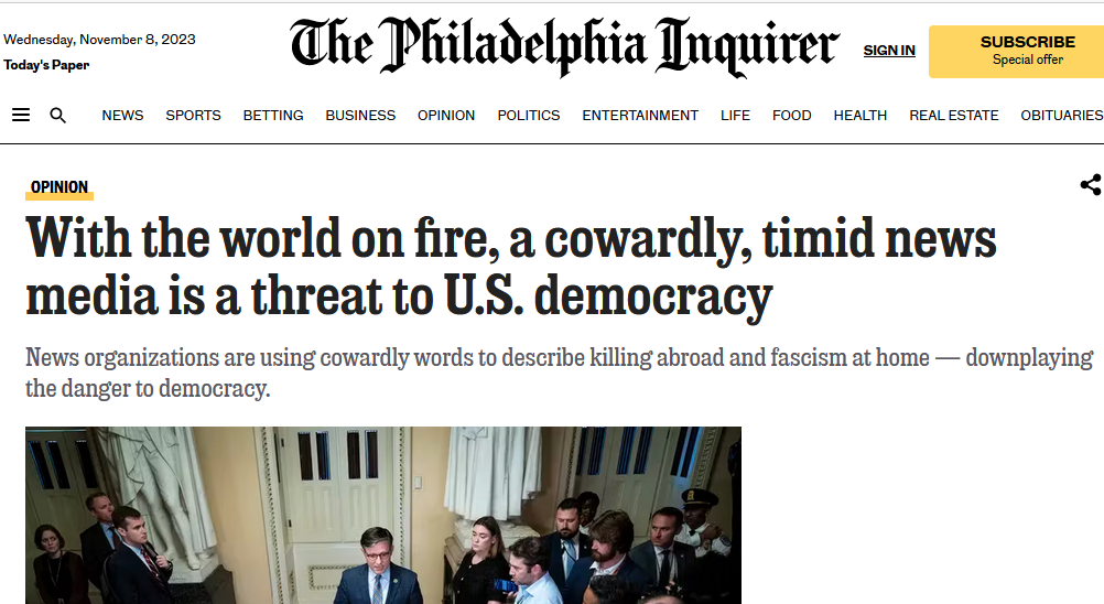 Screen shot of News headline calling journalists time and a threat to democracy.