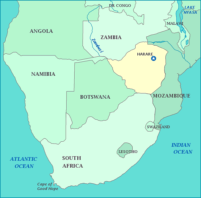 A white triangle on the hoist side holds. Map Of Zimbabwe