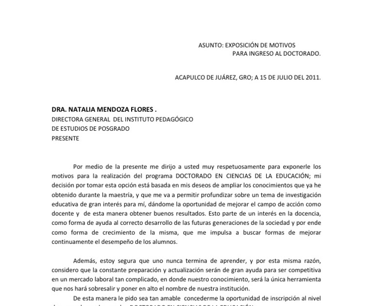 Carta De Exposicion De Motivos Salud - About Quotes n