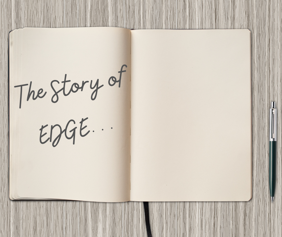 Open book with the words "The story of EDGE" written