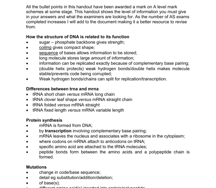 Complementary Base Handout / Topic 2 6 Structure Of Dna ...