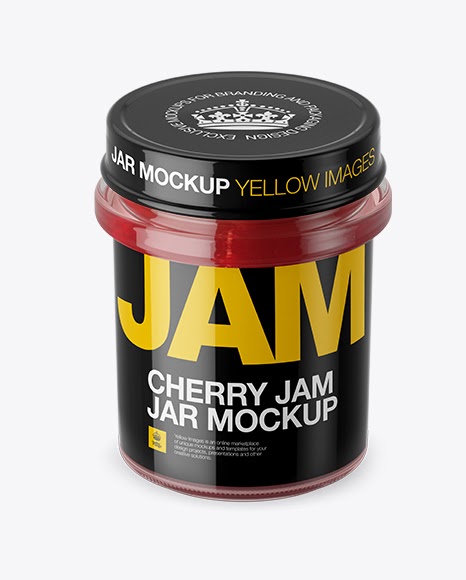 Download Glass Cherry Jam Jar PSD Mockup High-Angle Shot