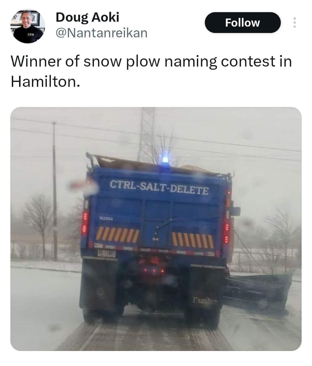 Salt truck named "CTRL-SALT-Delete."