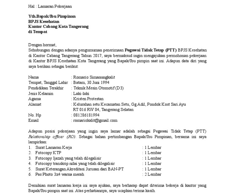 Contoh Surat Lamaran Kerja Angkasa Pura Kumpulan Contoh Gambar