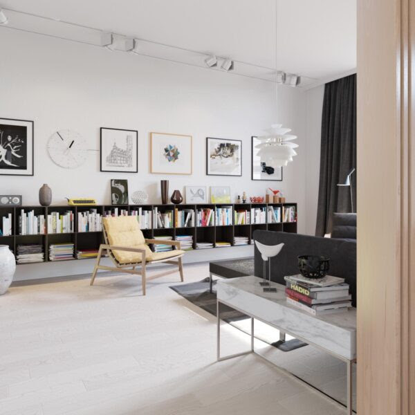 This living room combines light gray walls, gray furniture, and even decorative accents — and somehow the setup doesn't feel monotonous. Scandinavian Living Room Design Ideas Inspiration