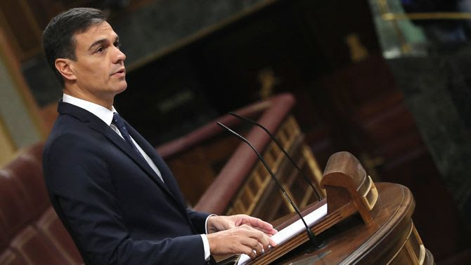 El president del govern espanyol, Pedro Sánchez, durant la seva intervenció, aquest dimecres, en el Congrés dels Diputats (EFE)