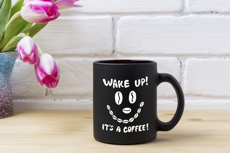 Download PSD Download Black coffee mug mockup with magenta tulip. PSD Mockup Premium Download