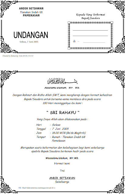 Contoh Undangan Kenduri Doc - Contoh Isi Undangan