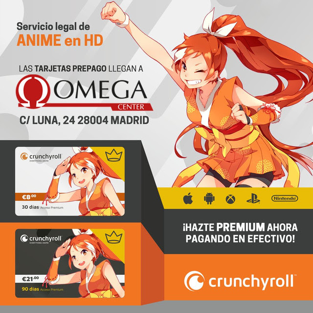 Las tarjetas prepago de Crunchyroll llegan a Omega Center, en Madrid