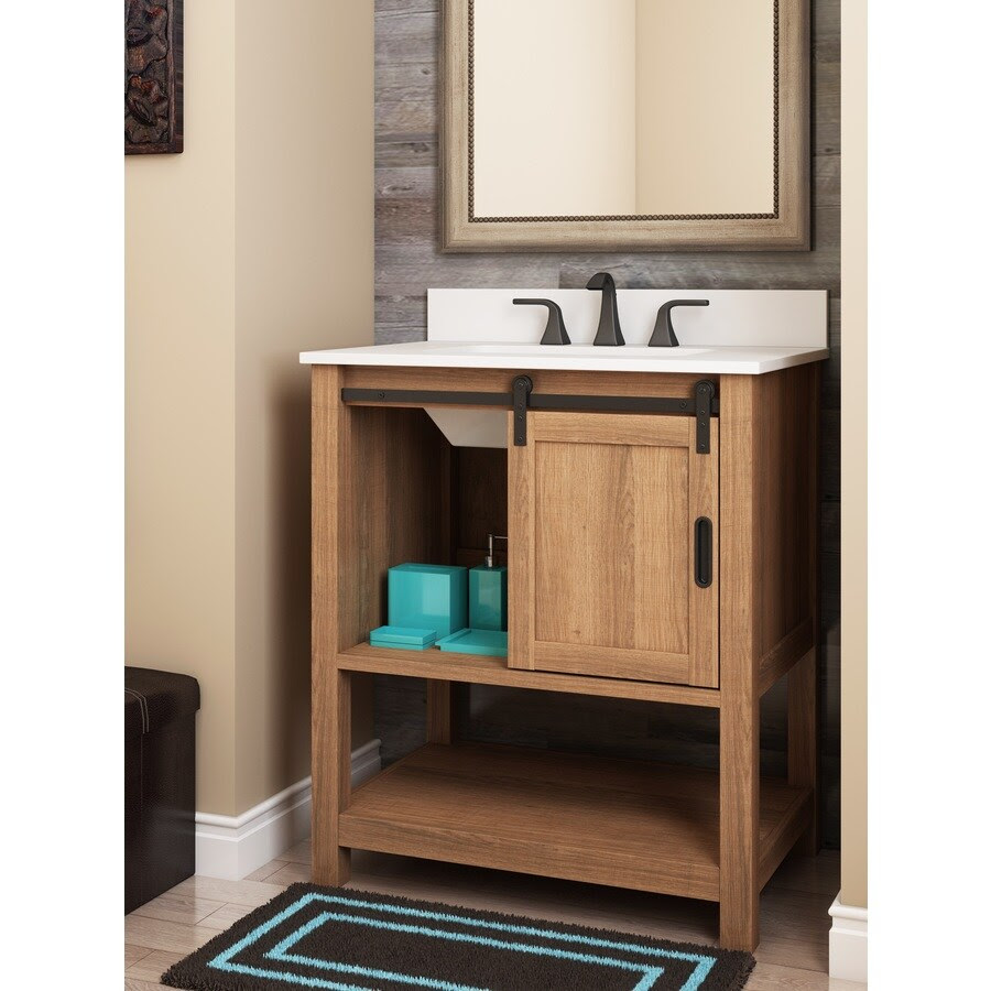 Shaker 30 single bathroom vanity set american imaginations top finish: Style Selections 30 In Brown Undermount Single Sink Bathroom Vanity With White Engineered Stone Top In The Bathroom Vanities With Tops Department At Lowes Com