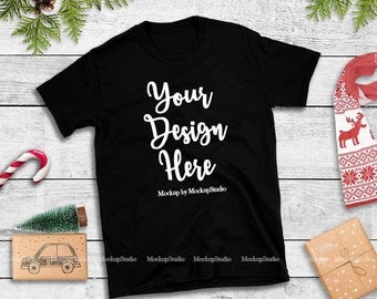 Download Christmas T-Shirt Mock Up, Gildan Black 64000 Tshirt Flat ...