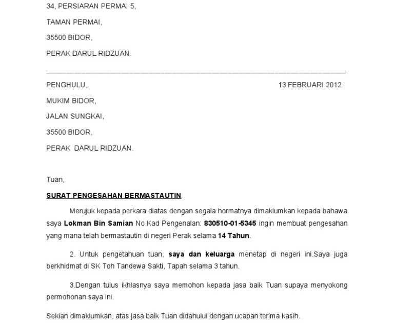 Contoh Surat Rasmi Pengesahan Pendapatan Bekerja Sendiri ...