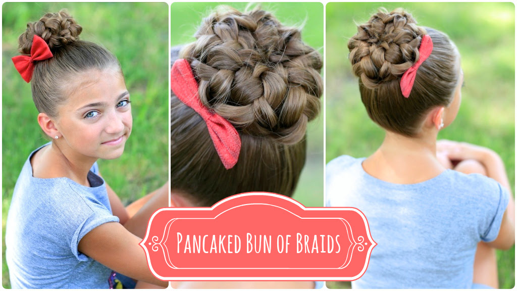 Modern messy updo for long hair. Pancaked Bun Of Braids Updo Hairstyles Cute Girls Hairstyles
