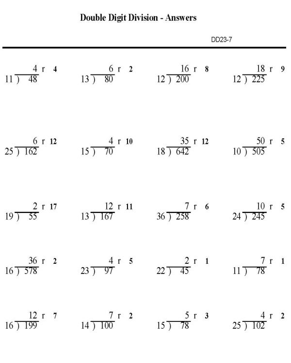 Grade 7 long division sums. Bluebonkers Double Digit Division With Remainder P7 Solution Free Printable Math Practice Exercise Sheets