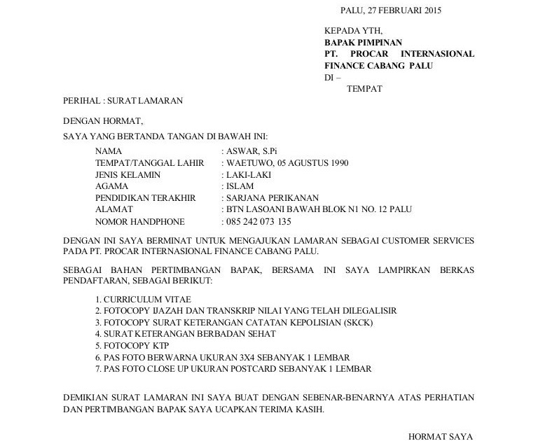 Contoh Surat Lamaran Kerja Pt Wings » Daily Blog Networks