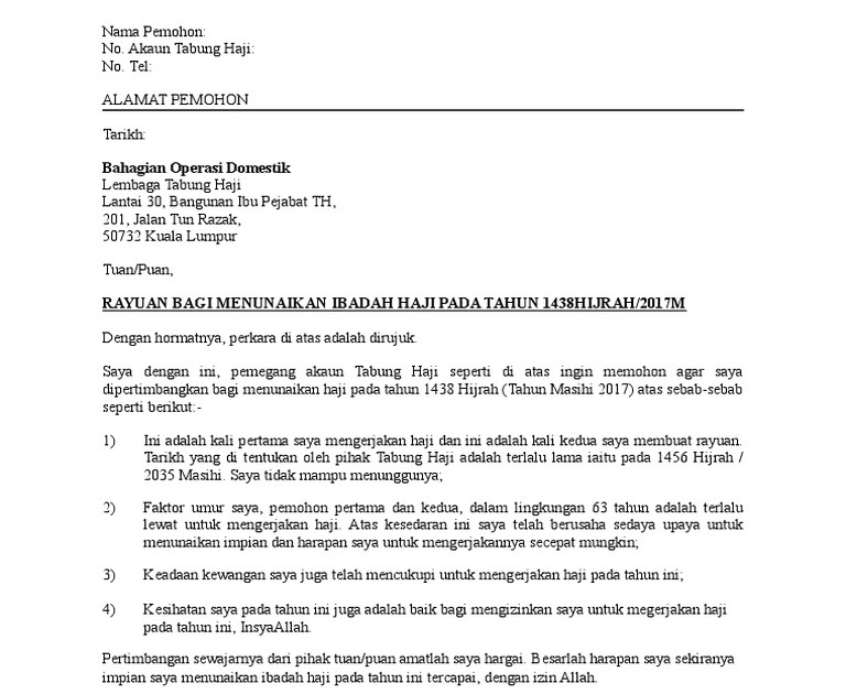 Contoh Surat Rayuan Haji Doc - Wo Ternyata