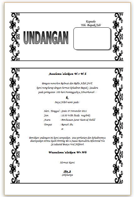 Contoh Surat Undangan Tahlilan Word Cara Membuatnya