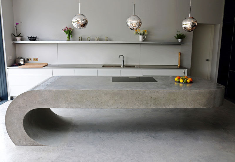 The ultimate baker's kitchen island. This Concrete Kitchen Island Ignores Gravity