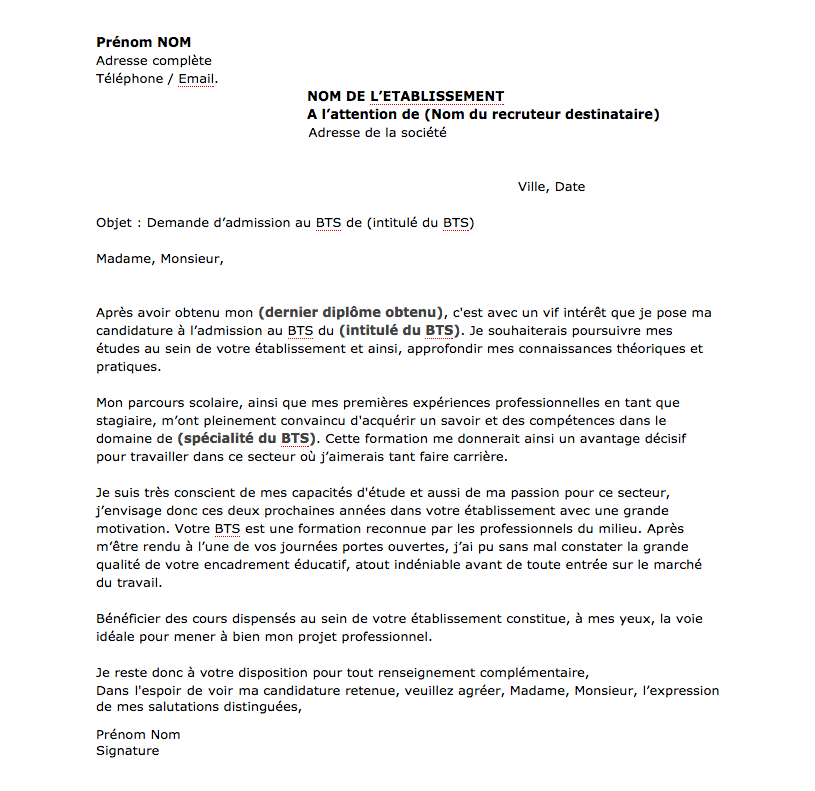 Je dois réaliser un projet professionnel pour faire une demande de prise en charge de la formation de puericultrice. Lettre De Motivation Pour Un Bts Modele Et Conseils Terrafemina
