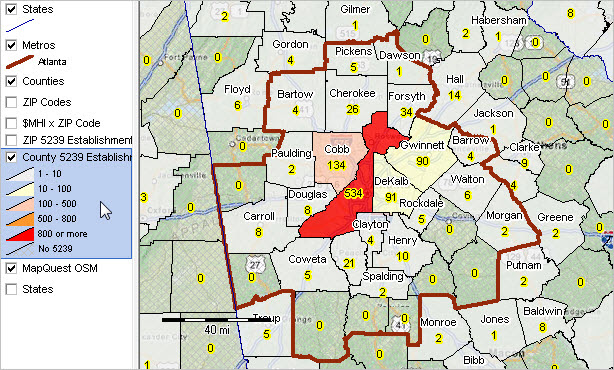 Also get the county list which belongs to area code 534. Business Patterns