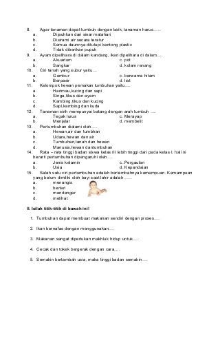 Soal Bahasa Inggris Kelas 3 Semester 2 Beserta Kunci Jawaban  Malaysia