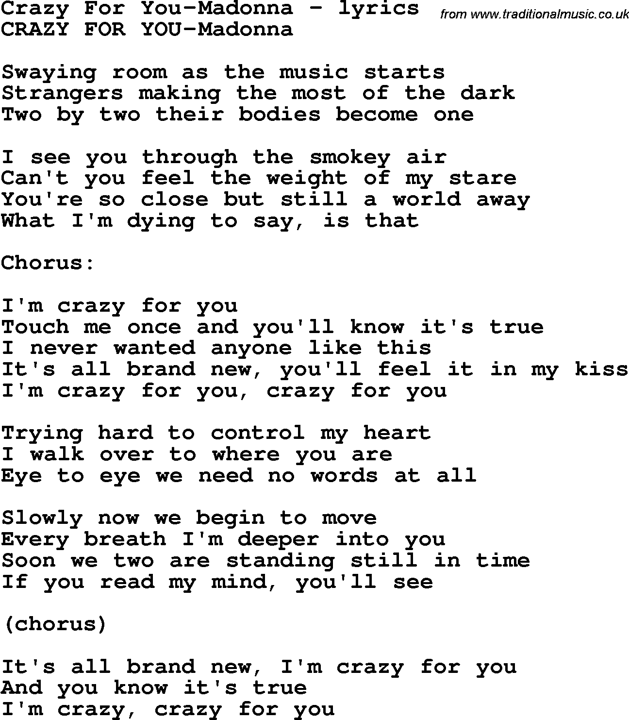 Crazy For You With Lyrics Crazy Loe