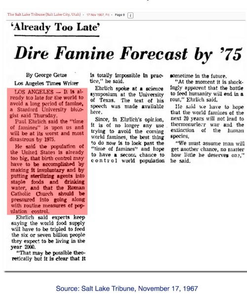 Newspaper clipping telling of famine in 1975