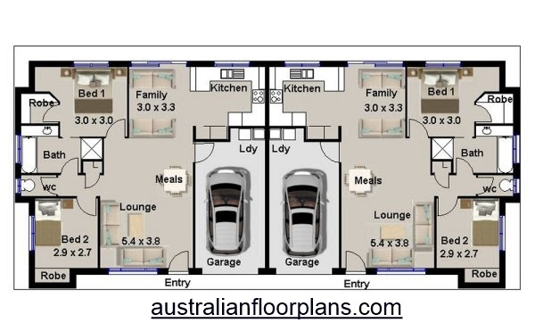 Duplex house plans are plans containing two separate living units. 4 Bedroom Duplex House Plan 190du 2 X 2 Duplex Plans Australia Duplex Plans Australia