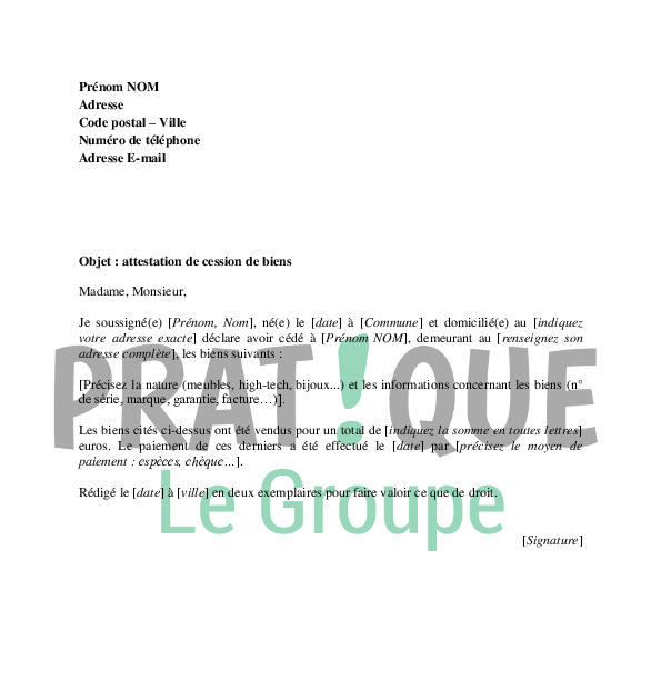 lettre type achat véhicule occasion