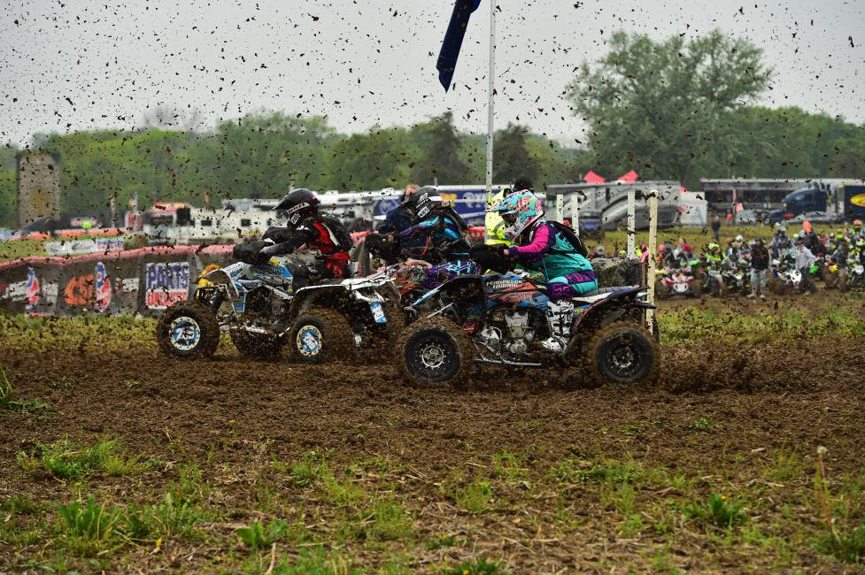 WXC riders battle through the first turn at the inaugural X-Factor GNCC in Peru, Indiana.