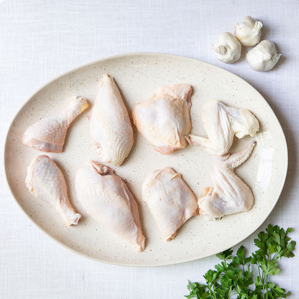 Exactly how it that for range? Crescent Foods 8 Piece Whole Chicken Cut Up Meat Home Delivery