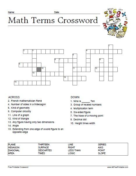 Printable math crossword puzzles pdf. Math Terms Crossword Free Printable