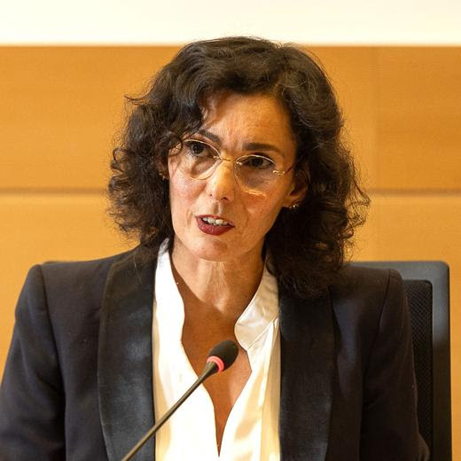 Belgian Foreign minister Hadja Lahbib speaks during a session of the chamber commission of external relations, at the federal parliament, in Brussels, on June 26, 2023. (Photo by JAMES ARTHUR GEKIERE / Belga / AFP) / Belgium OUT